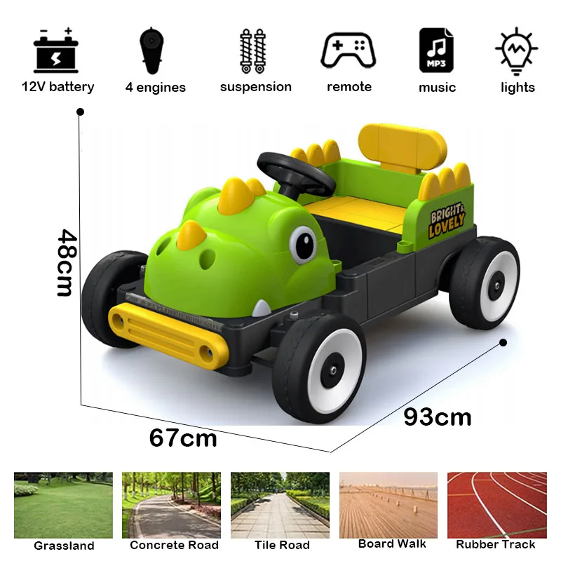 Dinosaur Shape 12V Kids Electric Car Dual Motors