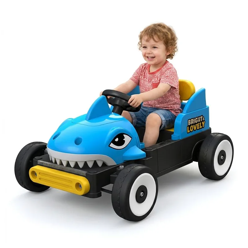 Cabeça de tubarão alimentada por bateria 12v, 4 rodas, passeio infantil em carro